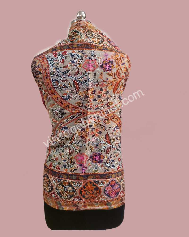 Exclusive Pure Pashmina Kalamkari Embroidered Hand Painted Paisley Shawl 